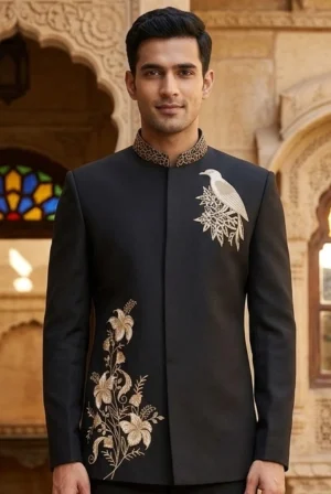 Royal Black Embroidered Jodhpuri Suit